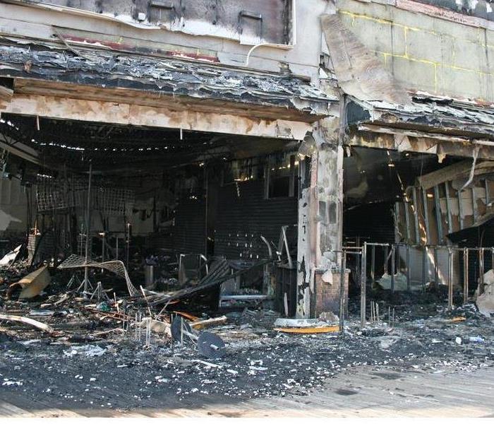 A closeup of a commercial property after a fire